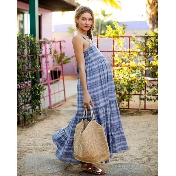 Hatch The Jules Dress Blue Plaid Chambray Maternity Dress OS NWT - Picture 2 of 14